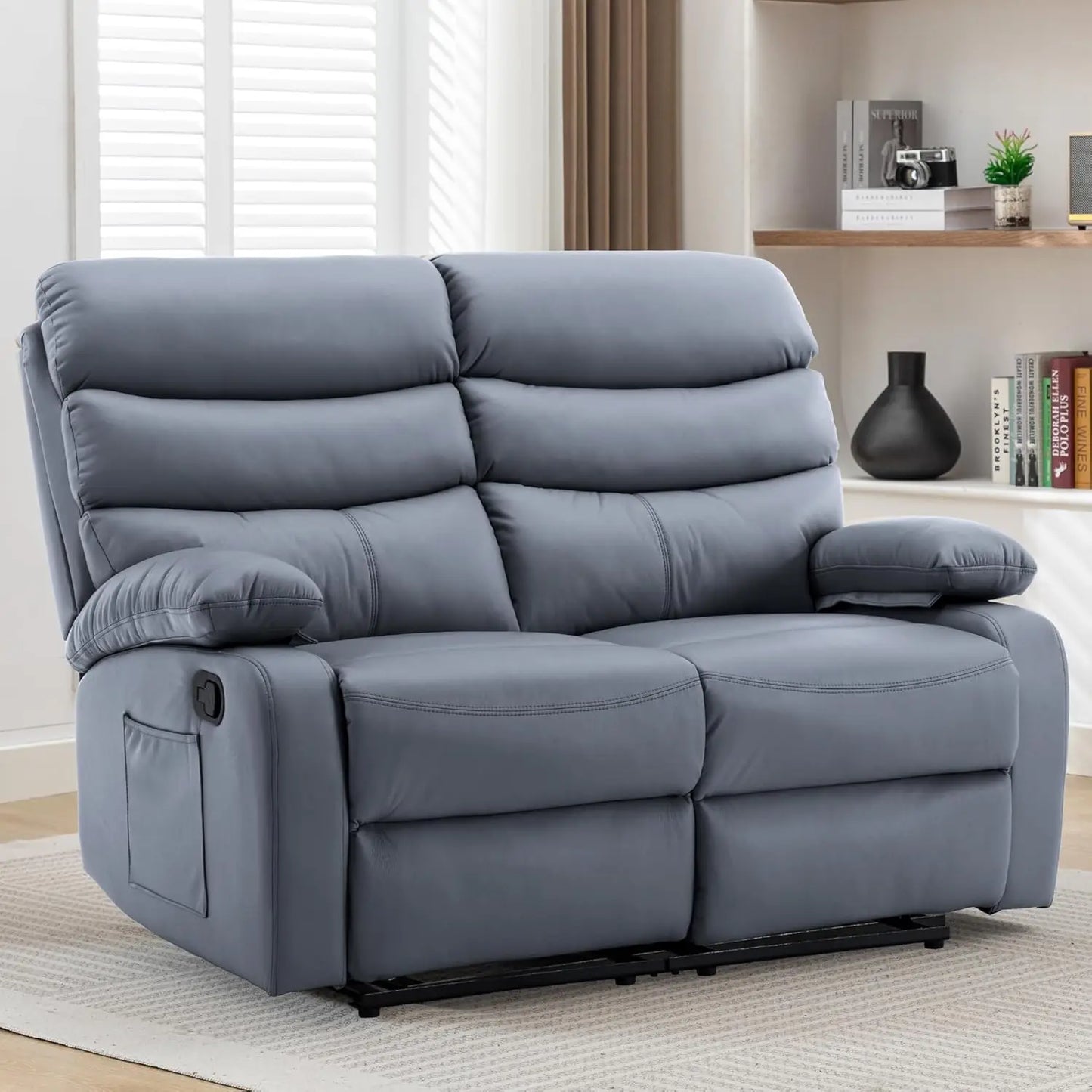 Leather Double-Reclining Loveseat with Side Pocket, Wall Hugger