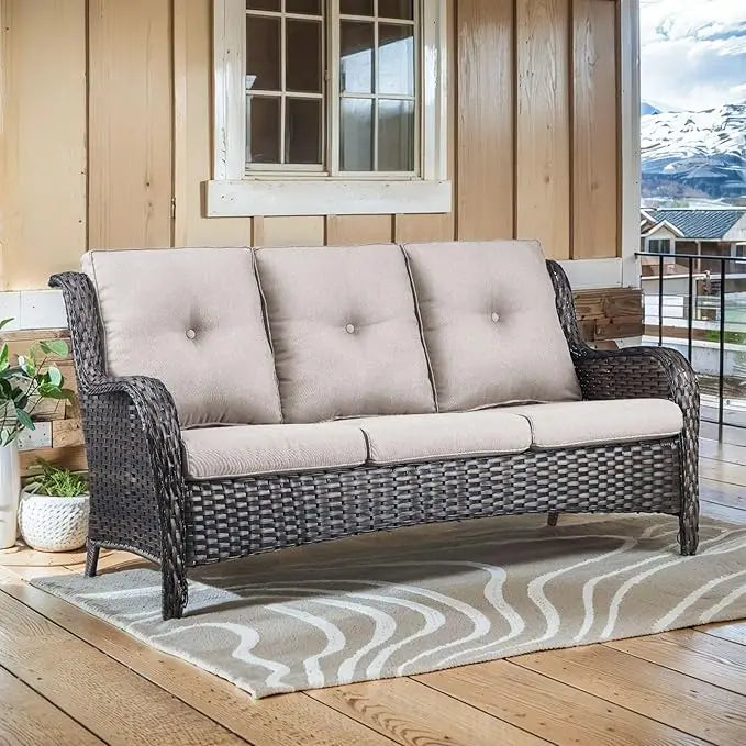 3-Seater Rattan Sofa Furniture Set with Washable Cushions