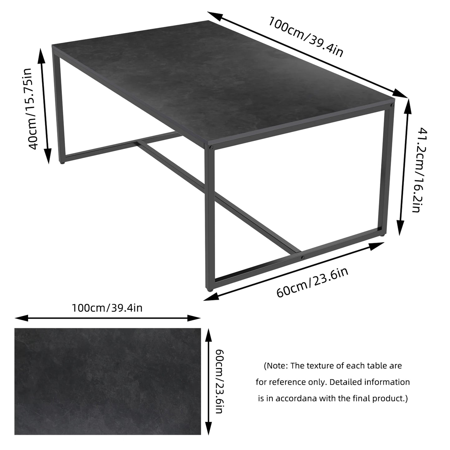 LUVODI 1M Long Rectangle Coffee Table with White, Black, or Grey Marble Tabletop