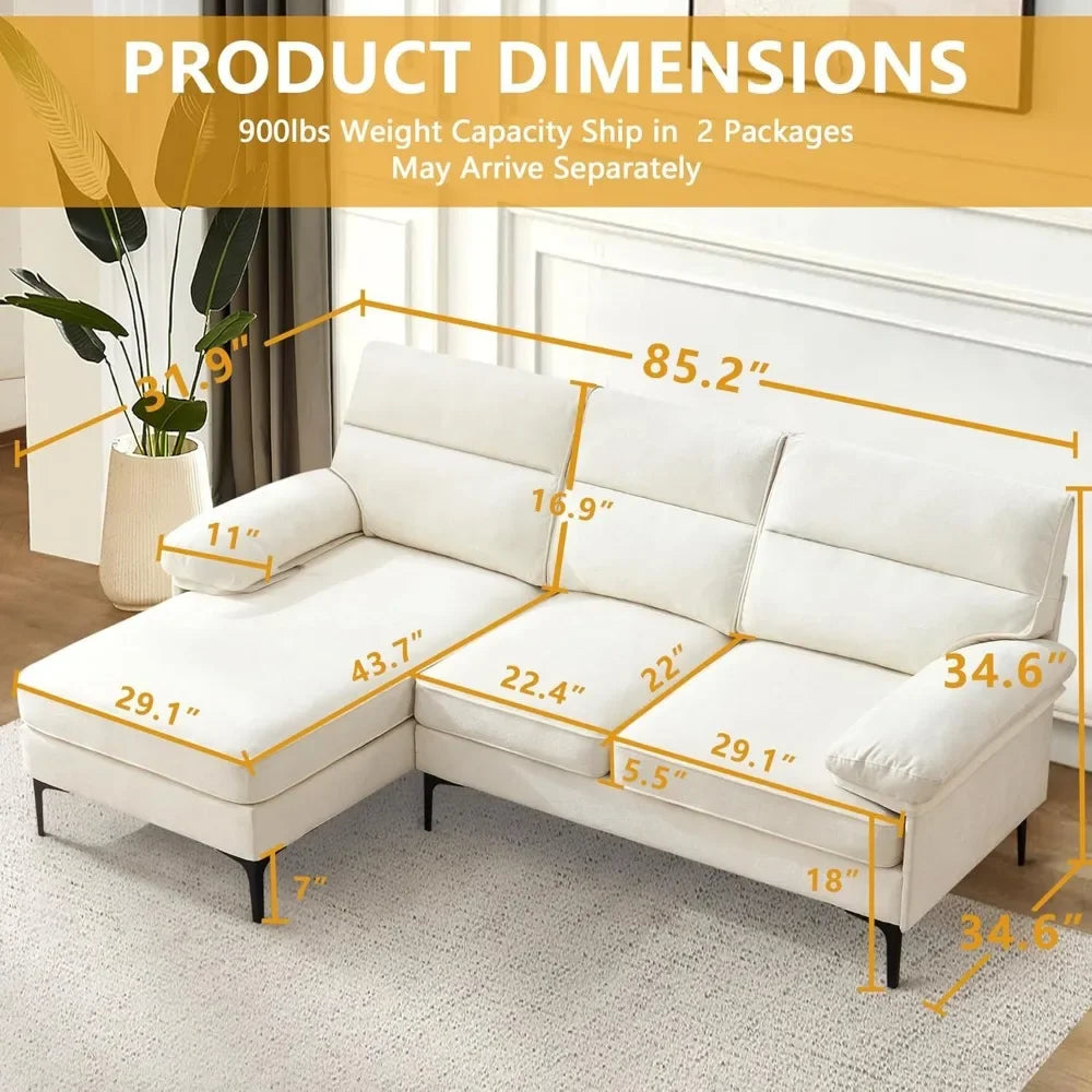 L-Shaped Convertible Sectional Chenille Sofa with Wide Reversible Chaise