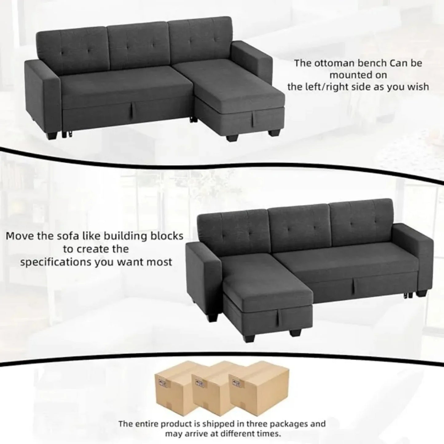 Reversible Convertible Sleeper Sofa with Storage Chaise