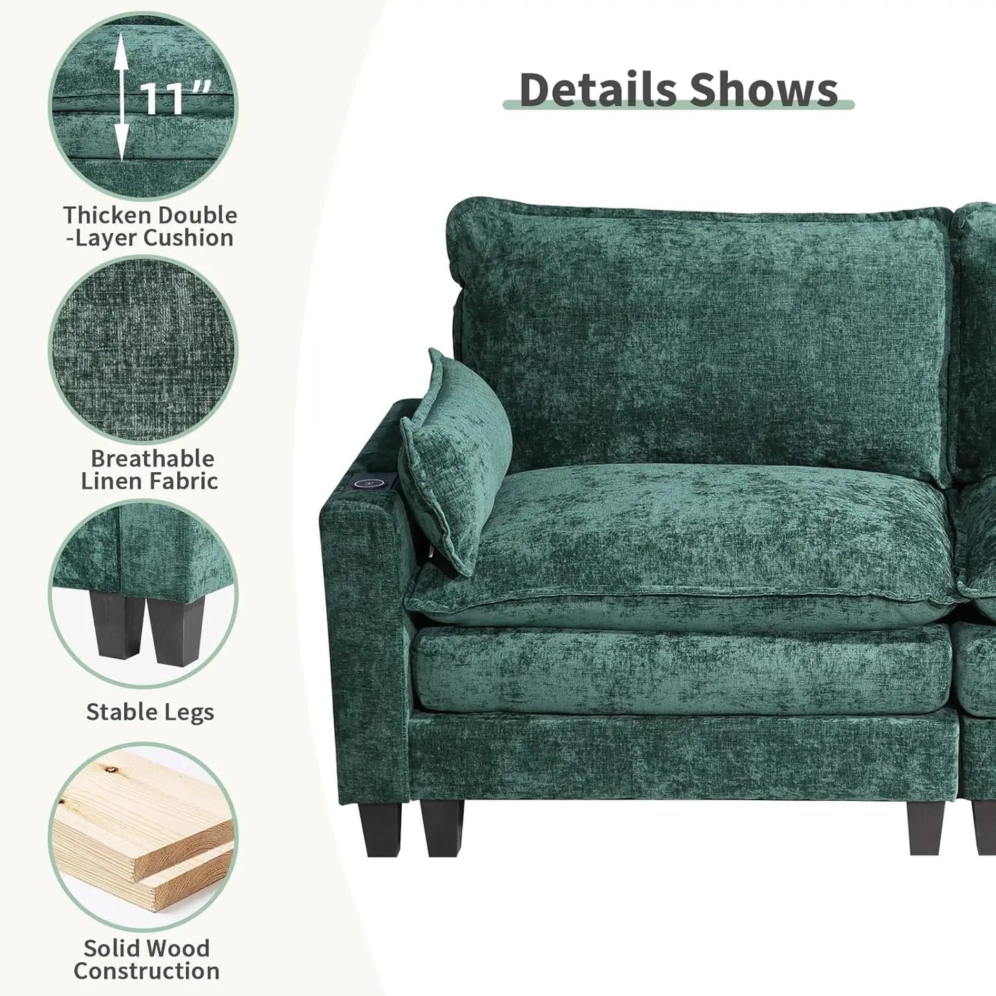 151" Chenille Sectional Sofa with 2 Ottomans
