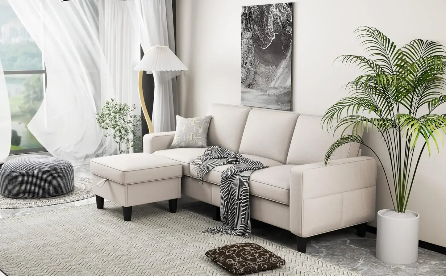 78" ZeeFu Convertible L-shaped Sectional Sofa with Storage Ottoman