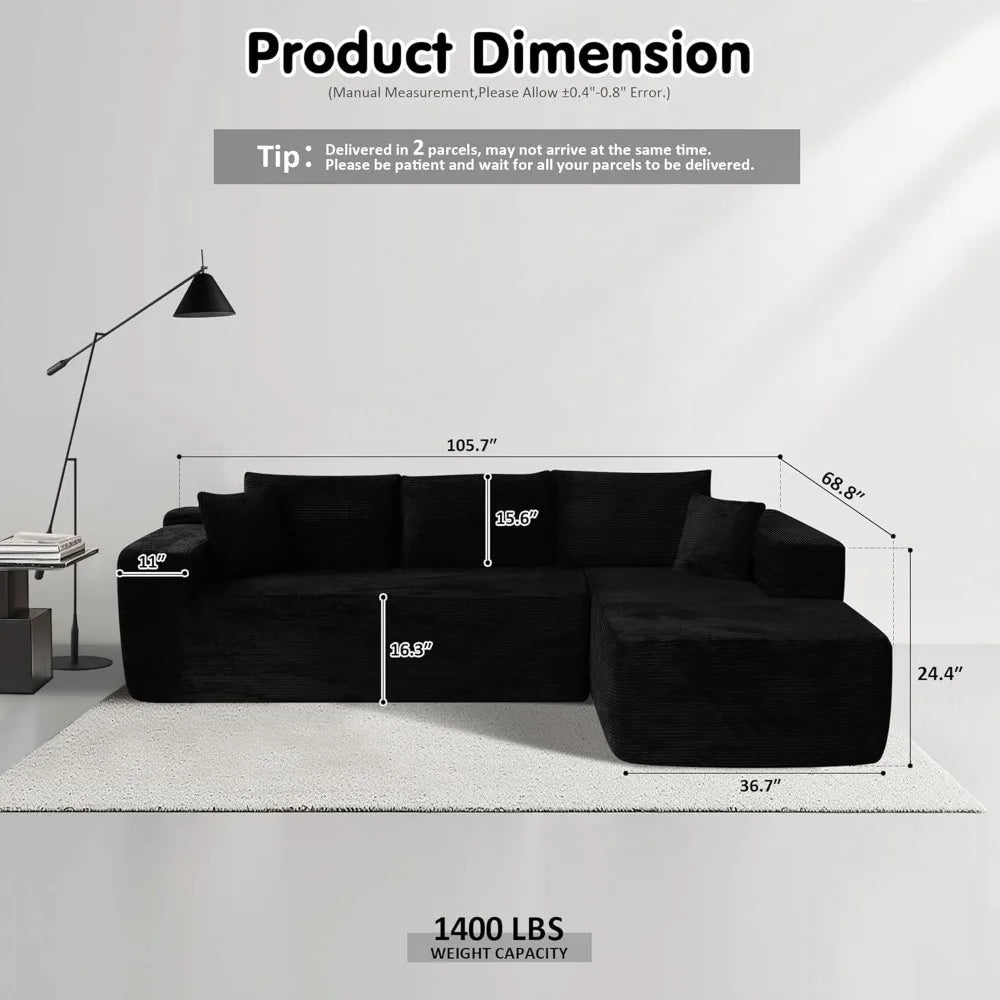 Modern 104" L-Shaped Cloud Sectional Couch with Deep Seats