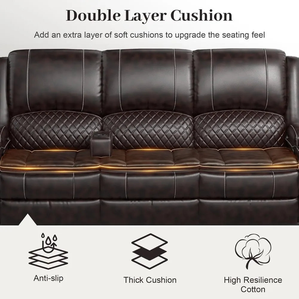 3-Seater Manual Recliner Sofa with Multi-Functional Middle Seat and Hidden Storage