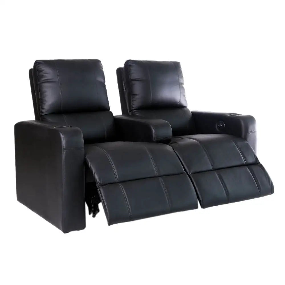 2 Seat Leather Sectional Electric Home Theater Recliner Sofa Set with USB LED Light