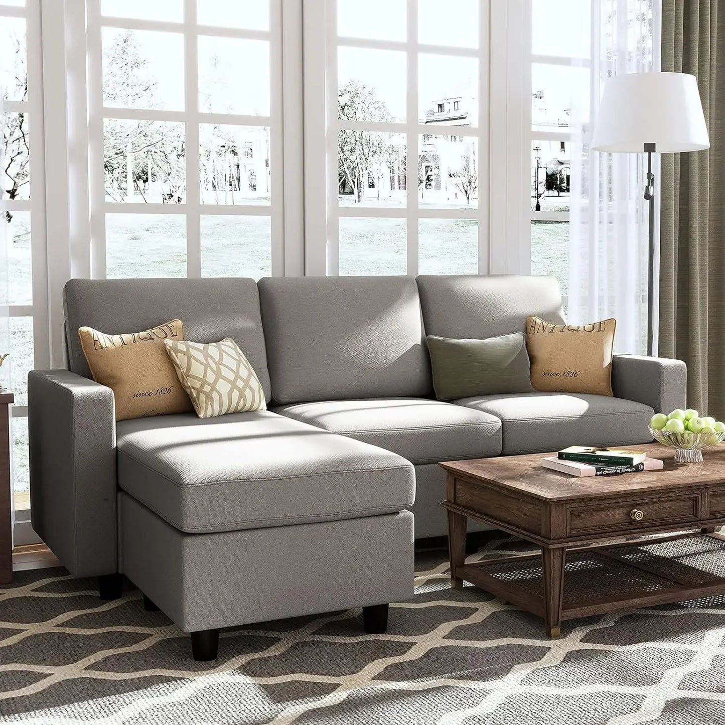 L-Shaped Convertible Sectional Sofa with Reversible Chaise