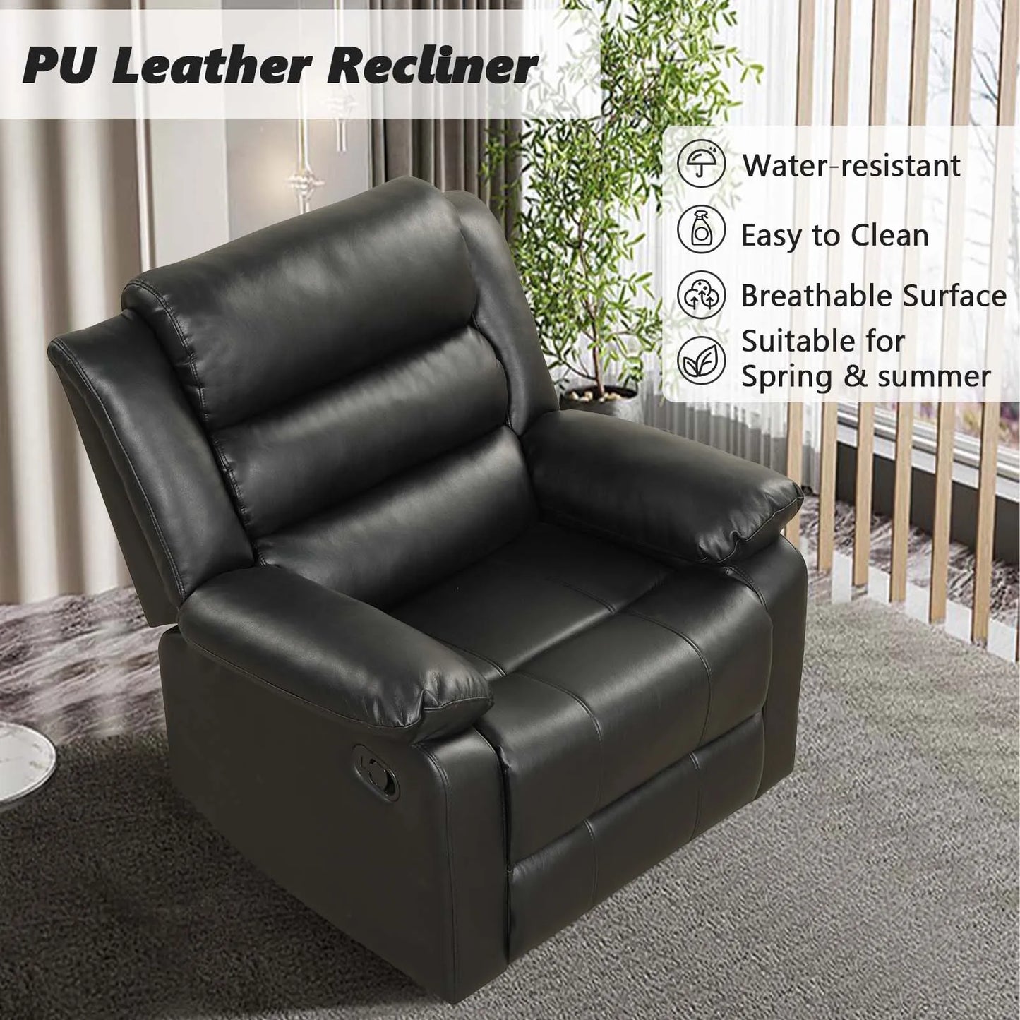 PU Leather Manual Recliner Chair with Comfortable Armrest