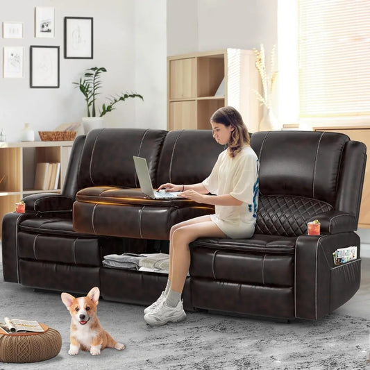 3-Seater Manual Recliner Sofa with Multi-Functional Middle Seat and Hidden Storage