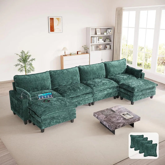 151" Chenille Sectional Sofa with 2 Ottomans