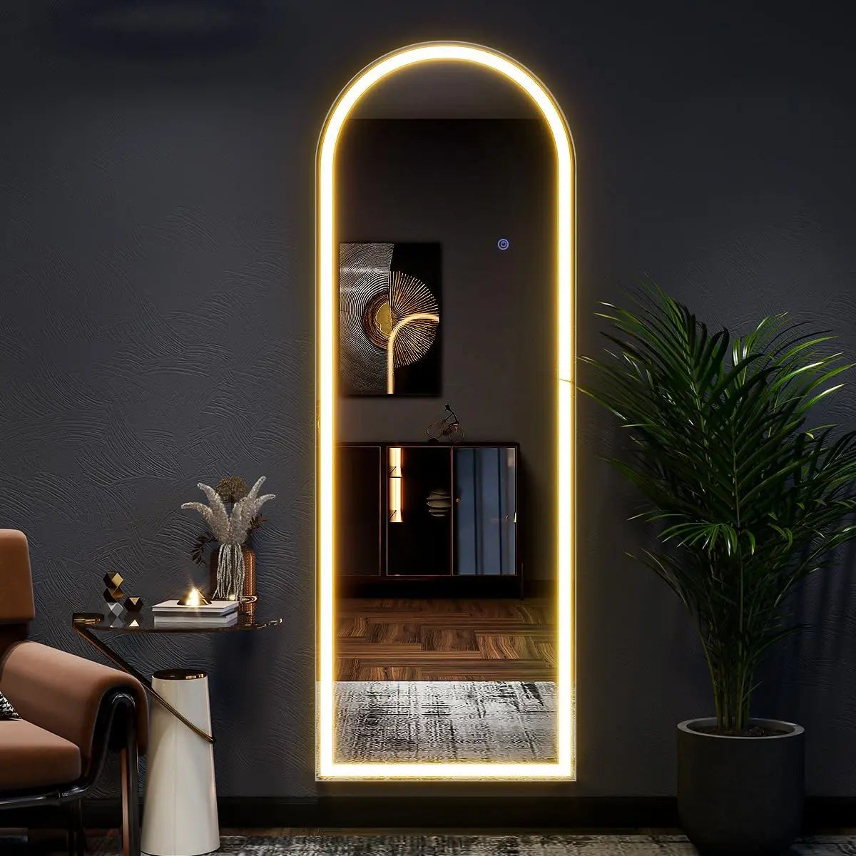 63"x20" Arched Full Length Mirror with LED Lights