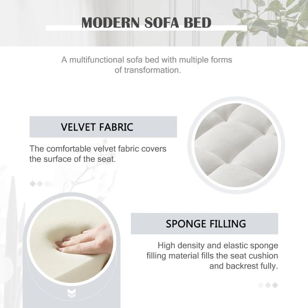 Modern Convertible 3-in-1 Sleeper Sofa with Pull Out Bed and Adjustable Backrest