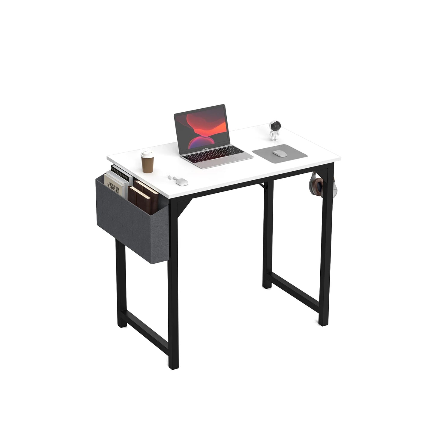 JHK Compact Computer Desk with Side Bag and Headphone Hook