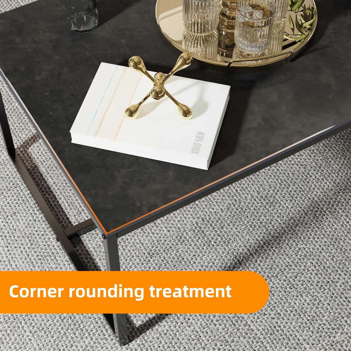 LUVODI 1M Long Rectangle Coffee Table with White, Black, or Grey Marble Tabletop