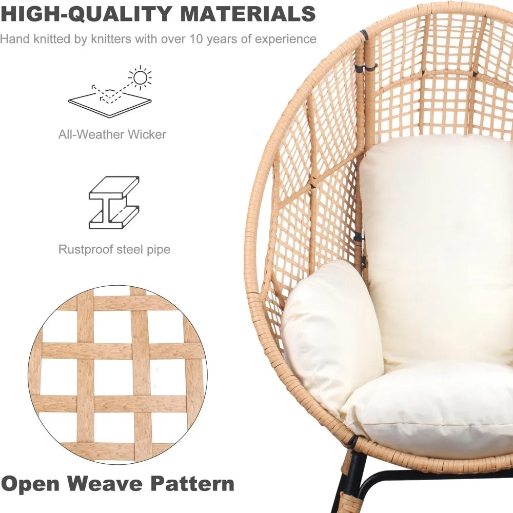 Oversized Wicker Indoor Outdoor Rattan Egg Chair with 500lbs Capacity