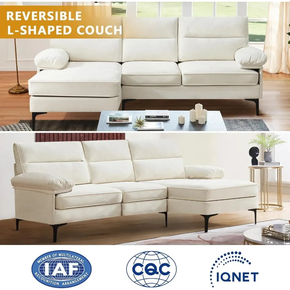 L-Shaped Convertible Sectional Chenille Sofa with Wide Reversible Chaise