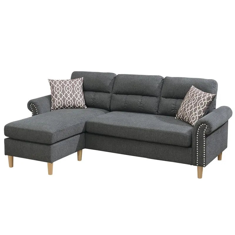 Polyfiber Reversible Sectional Sofa with Chaise and Pillows