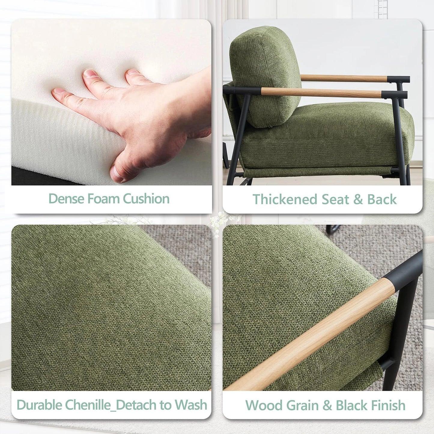 Mid Century Modern Accent Armchair with Chenille Upholstery and Metal Legs