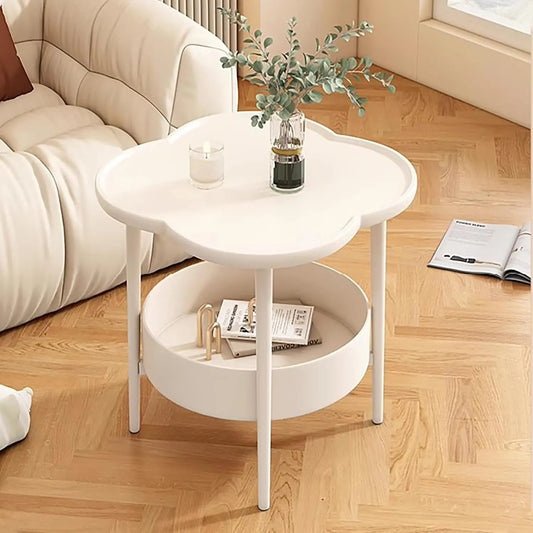 2-Tier Flower Shape Side Table with Storage Basket