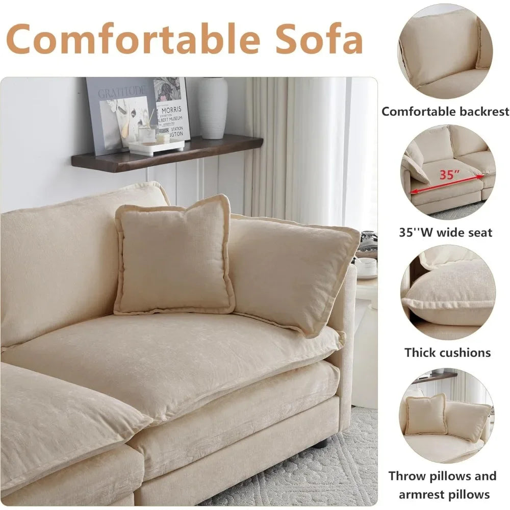 Modular L Shaped Sectional Cloud Sofa with Movable Ottoman