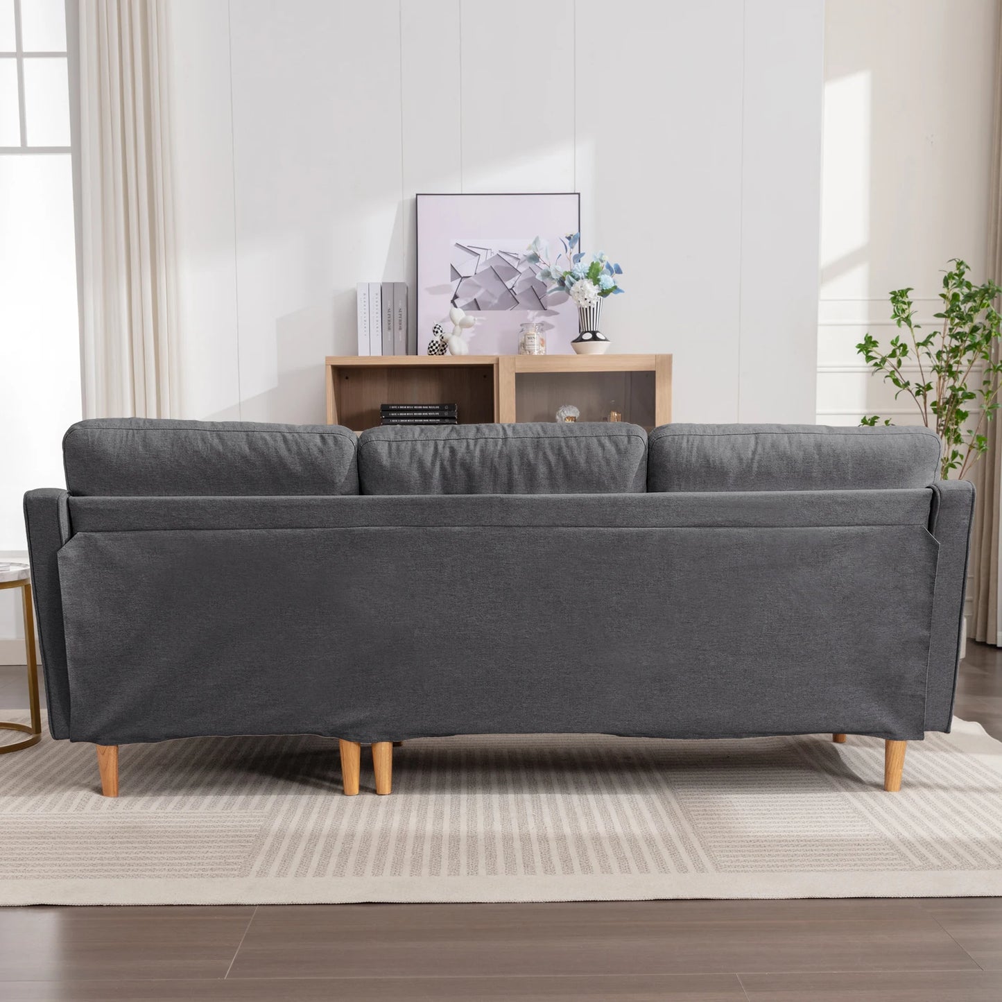 Modern 84" L-Shaped Sectional Sofa and Chaise Lounge with Solid Wood Base