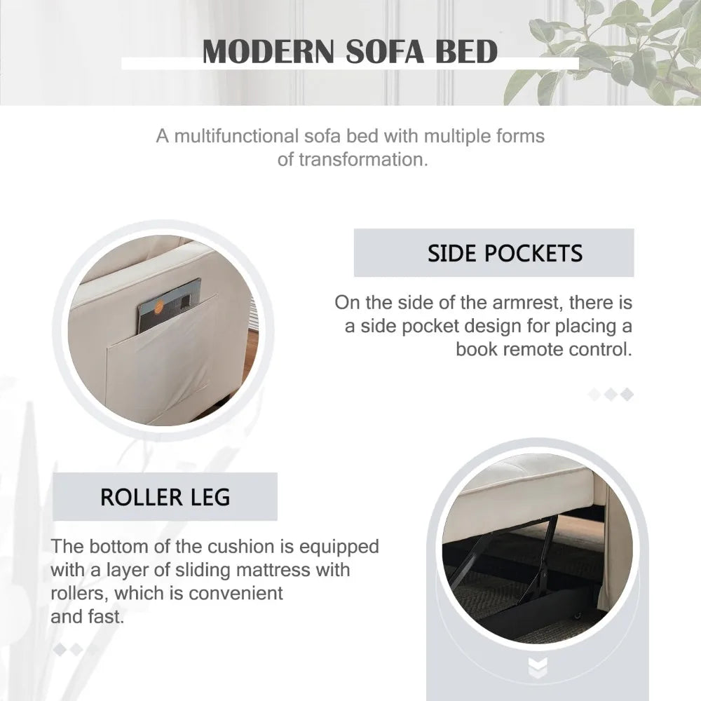 Modern Convertible 3-in-1 Sleeper Sofa with Pull Out Bed and Adjustable Backrest