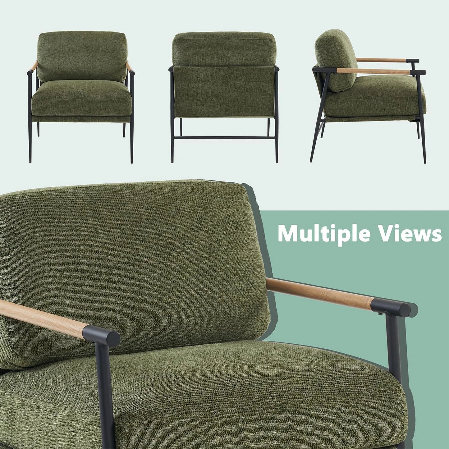 Mid Century Modern Accent Armchair with Chenille Upholstery and Metal Legs