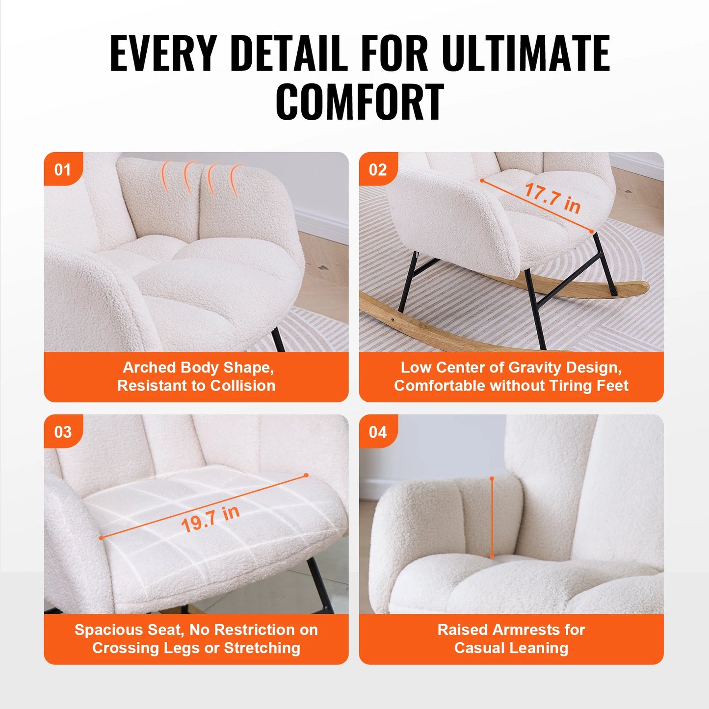 VEVOR Nursery Glider Rocking Chair 250 lbs Weight Capacity