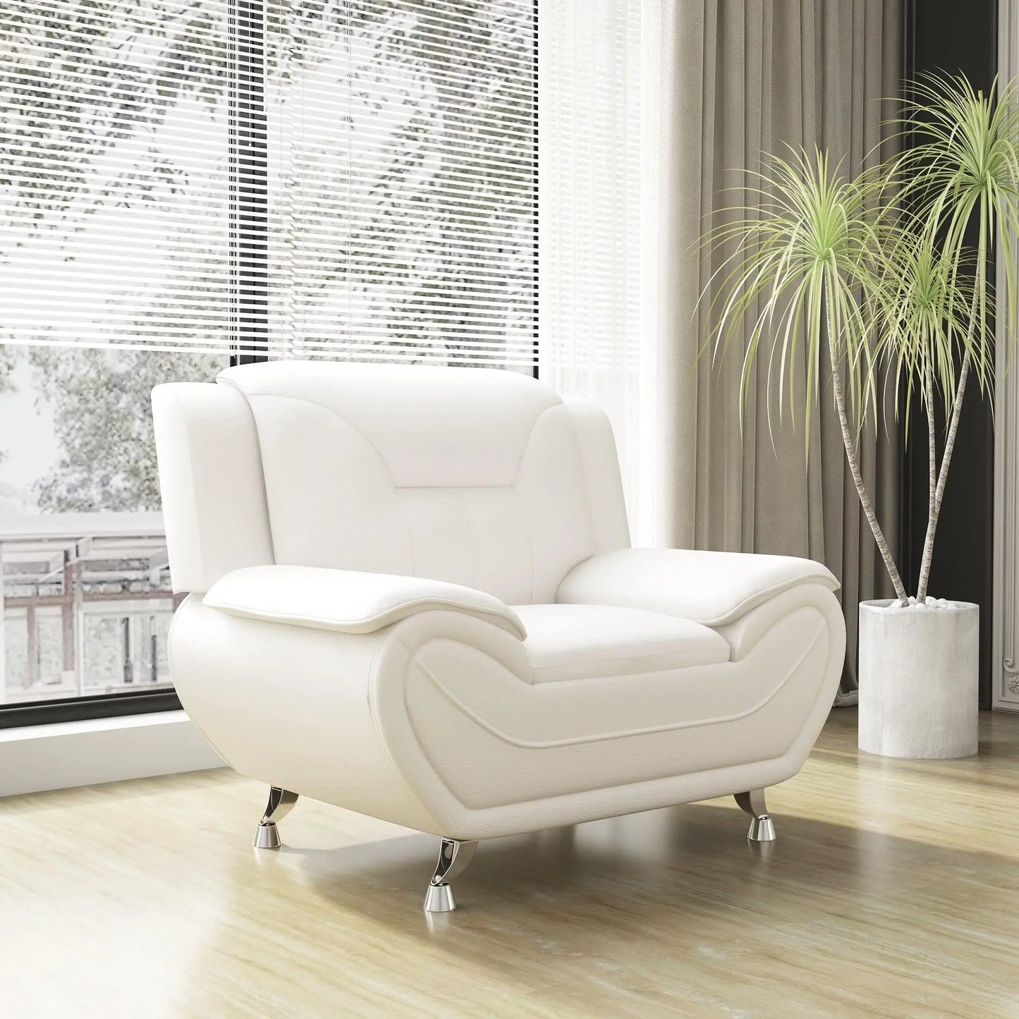 Compact Sofa for Small Spaces in White Faux Leather