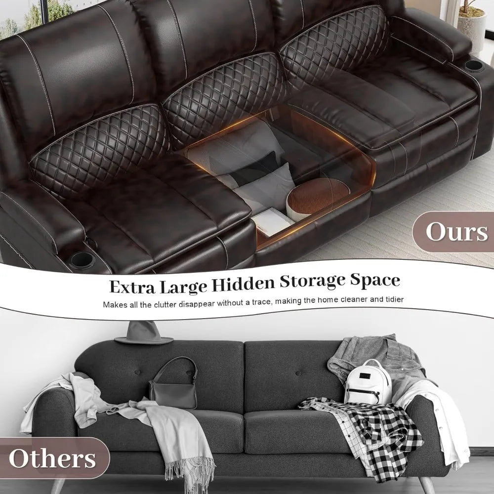 3-Seater Manual Recliner Sofa with Multi-Functional Middle Seat and Hidden Storage