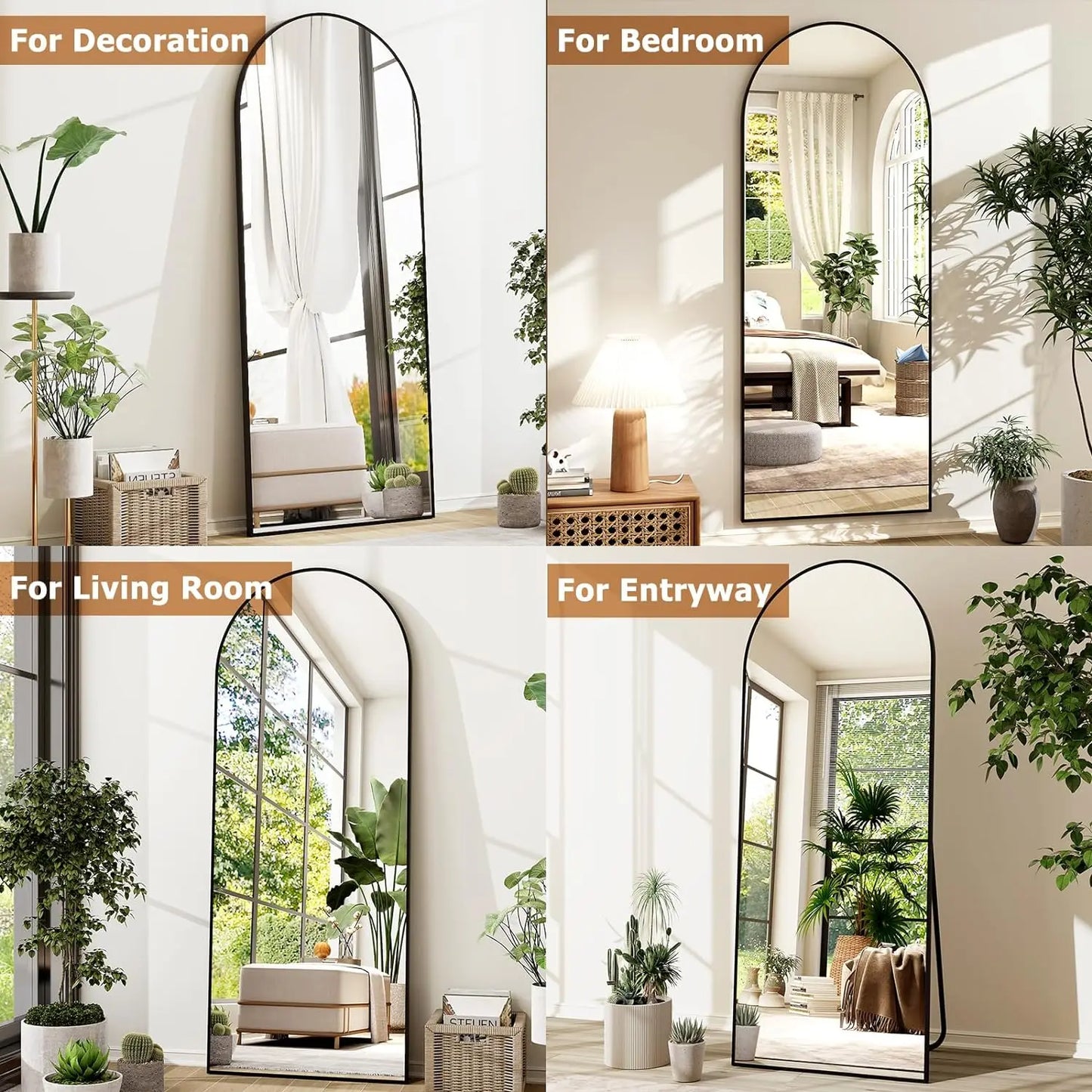 21x64 inch Arched Full Length Mirror with Aluminum Alloy Frame