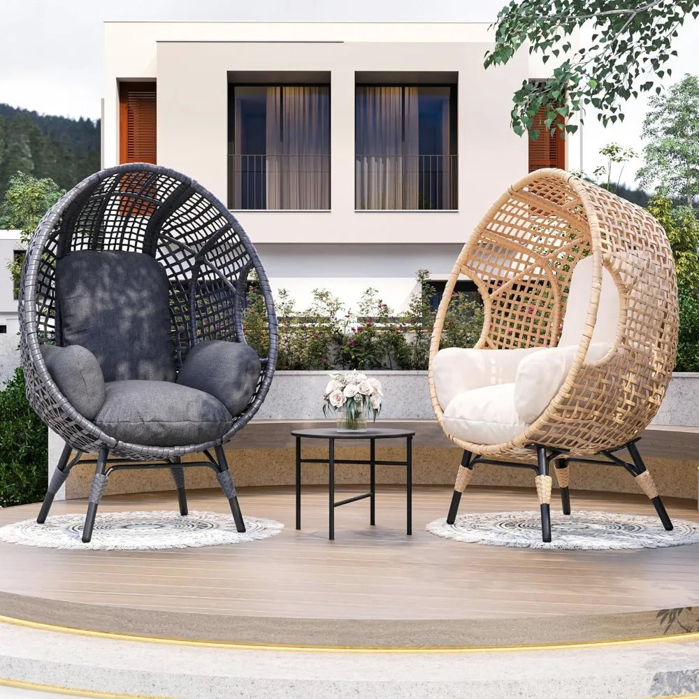 Oversized Wicker Indoor Outdoor Rattan Egg Chair with 500lbs Capacity