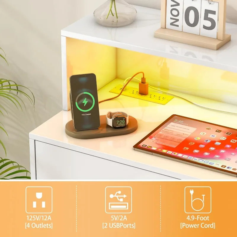 Modern 47.2" 4 Drawer Chest of Drawers with LED and Charging Station