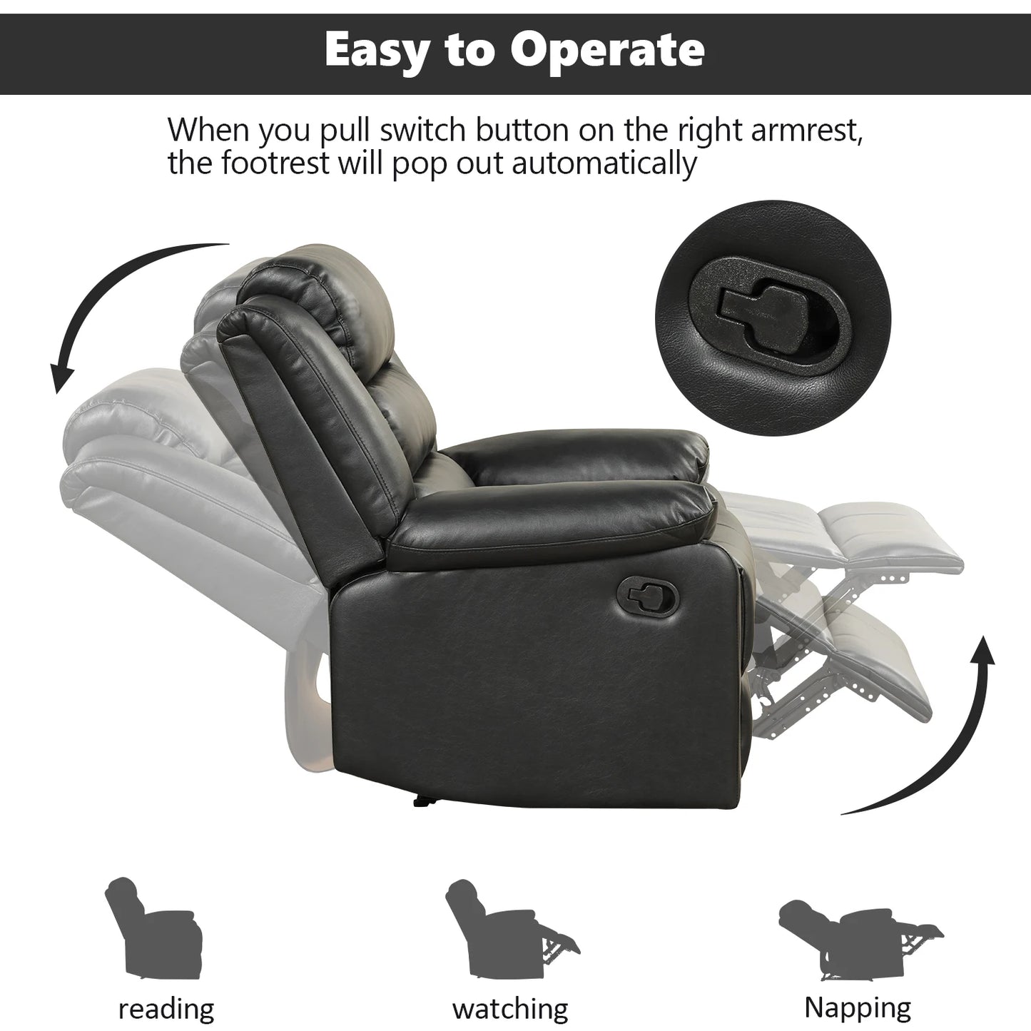 PU Leather Manual Recliner Chair with Comfortable Armrest