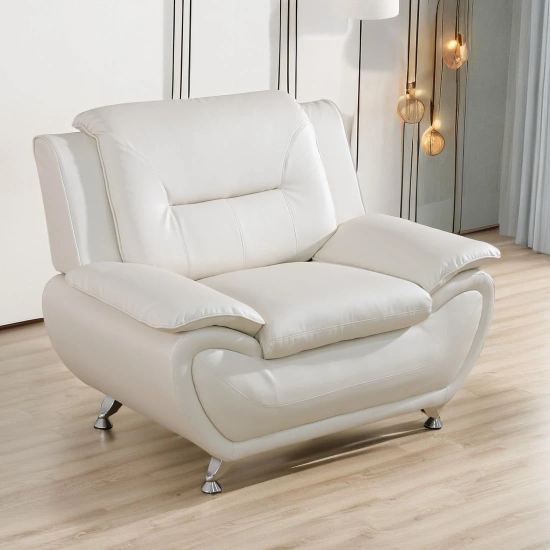 Compact Sofa for Small Spaces in White Faux Leather