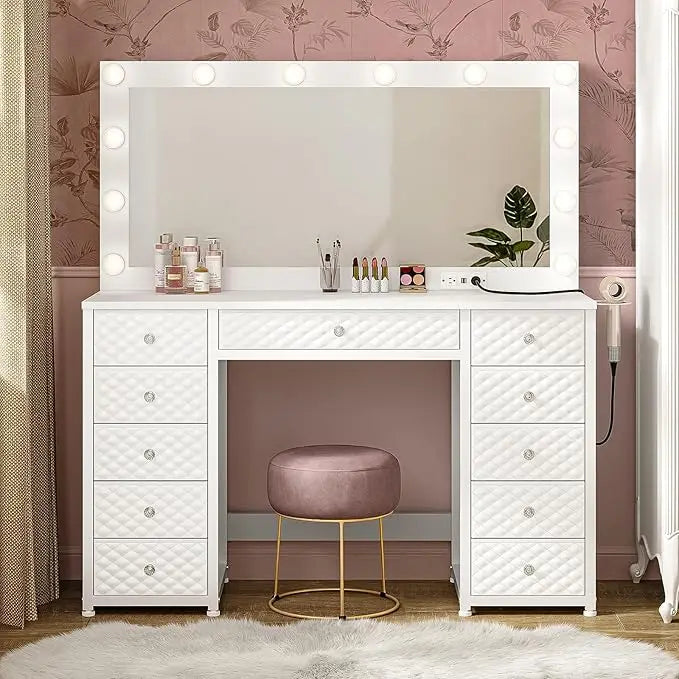45.3" Vanity with Extra Large Mirror, Lights, Power Strip, and Storage