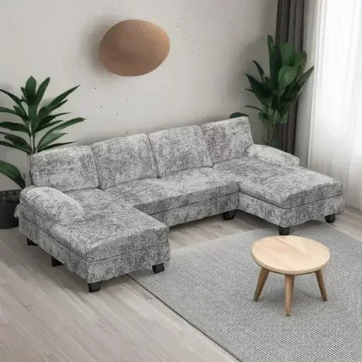 Modern U-Shaped Convertible Sectional Sofa with Double Chaise & Memory Foam