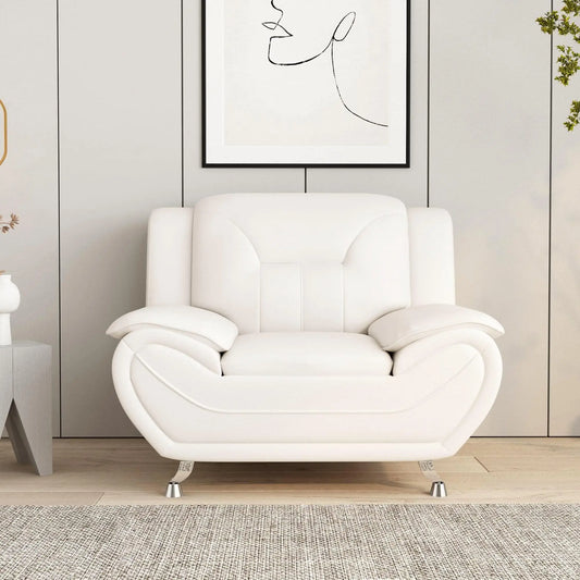 Compact Sofa for Small Spaces in White Faux Leather