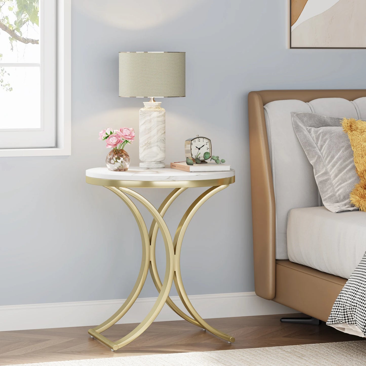 Tribesigns White Gold Round Side Table