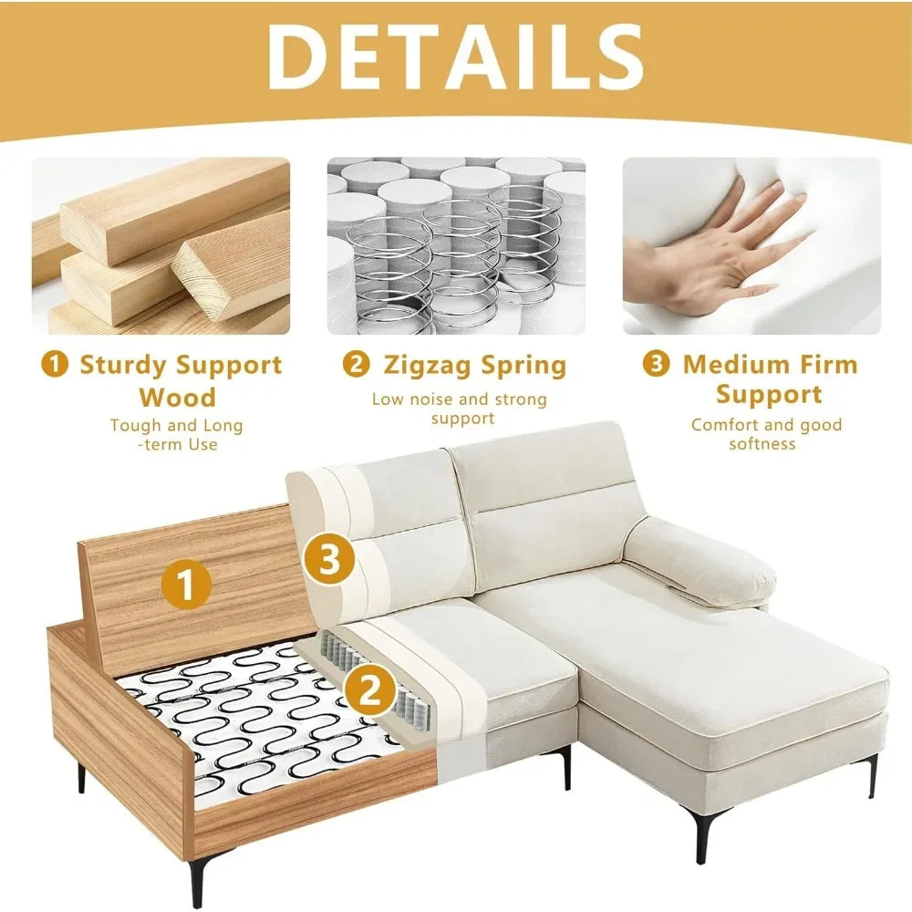 L-Shaped Convertible Sectional Chenille Sofa with Wide Reversible Chaise