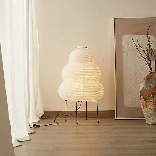 Japanese Design Noguchi-like Table Lamp with White Rice Paper