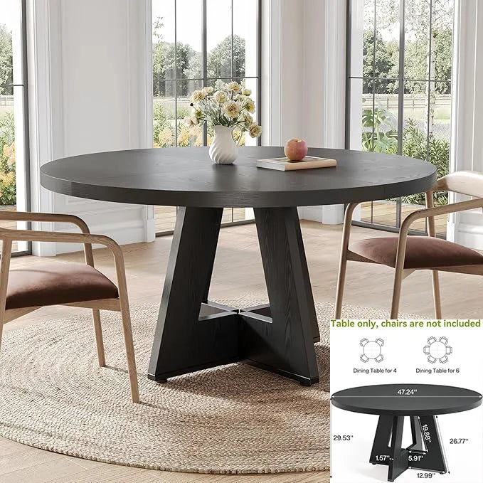 Modern 63-Inch Black Dining Table with Tapered Wood Legs