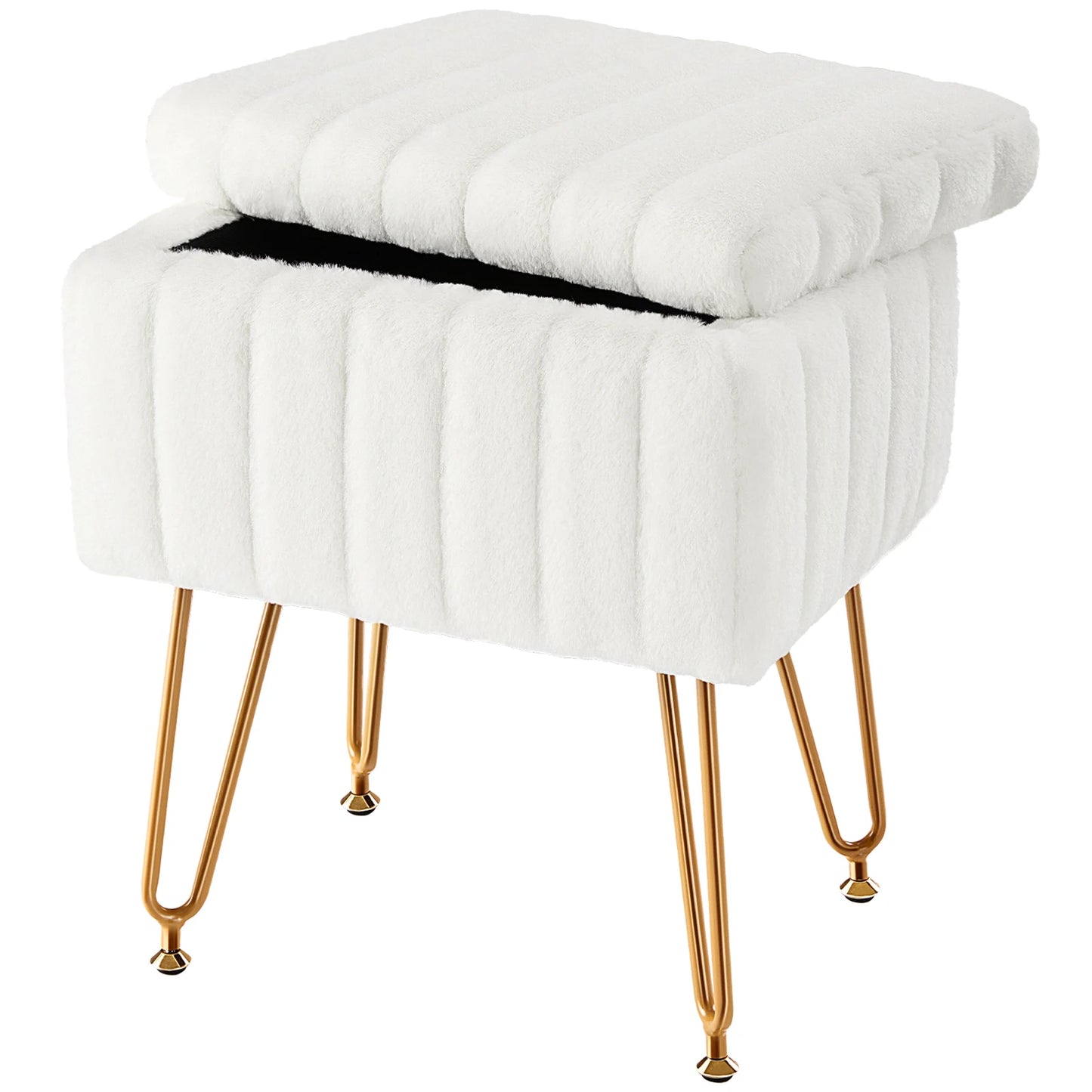 JHK Faux Fur Hidden Storage Stools & Ottomans with 4 Metal Legs Anti-Slip Adjustable Feet