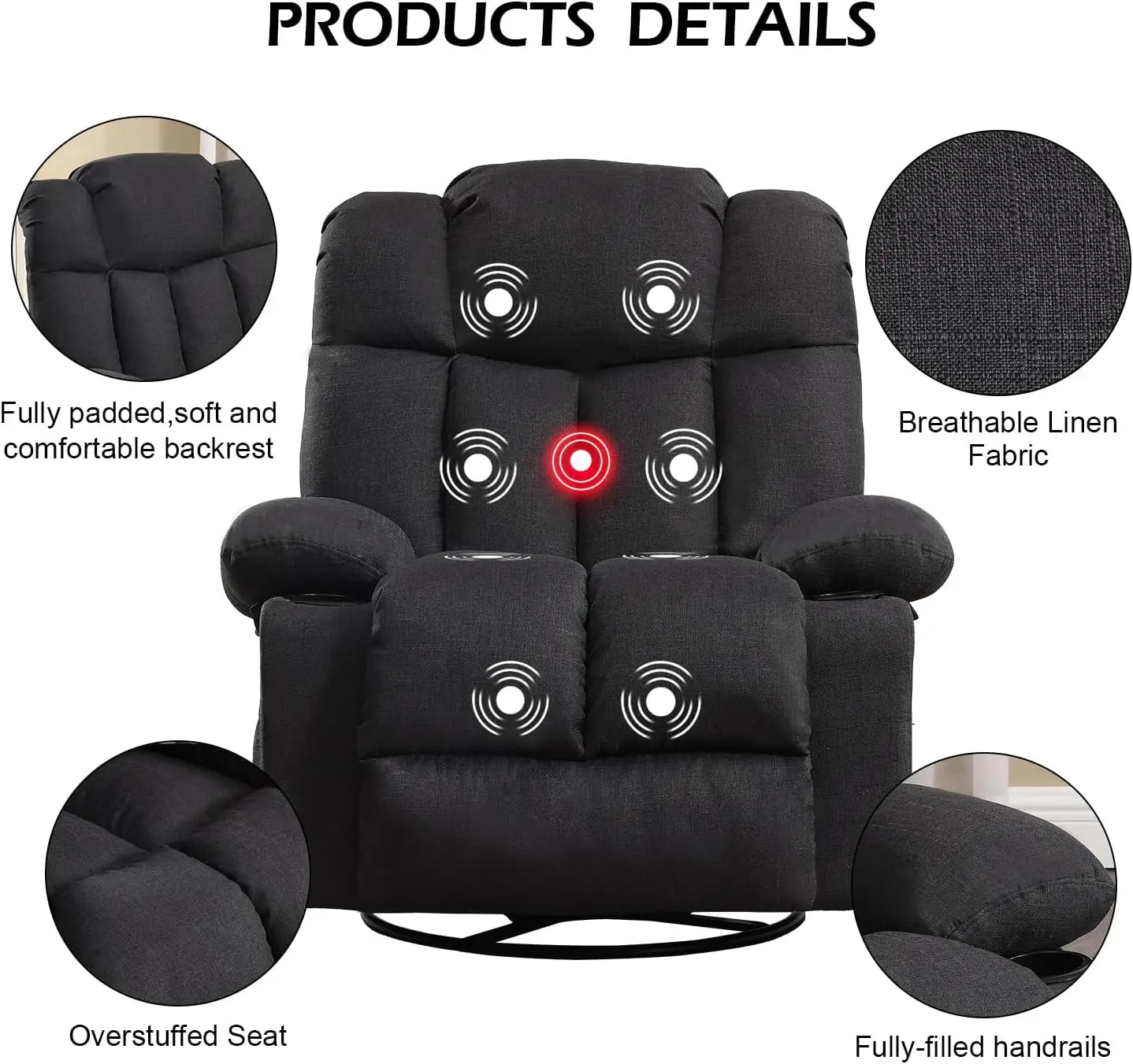 Massage Swivel Rocker Recliner with Heat and Vibration