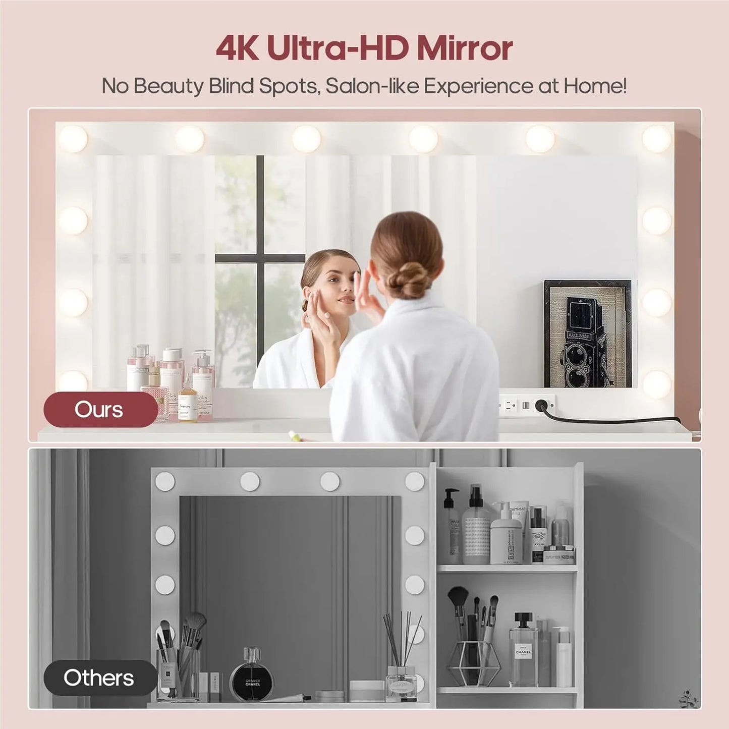 45.3" Vanity with Extra Large Mirror, Lights, Power Strip, and Storage