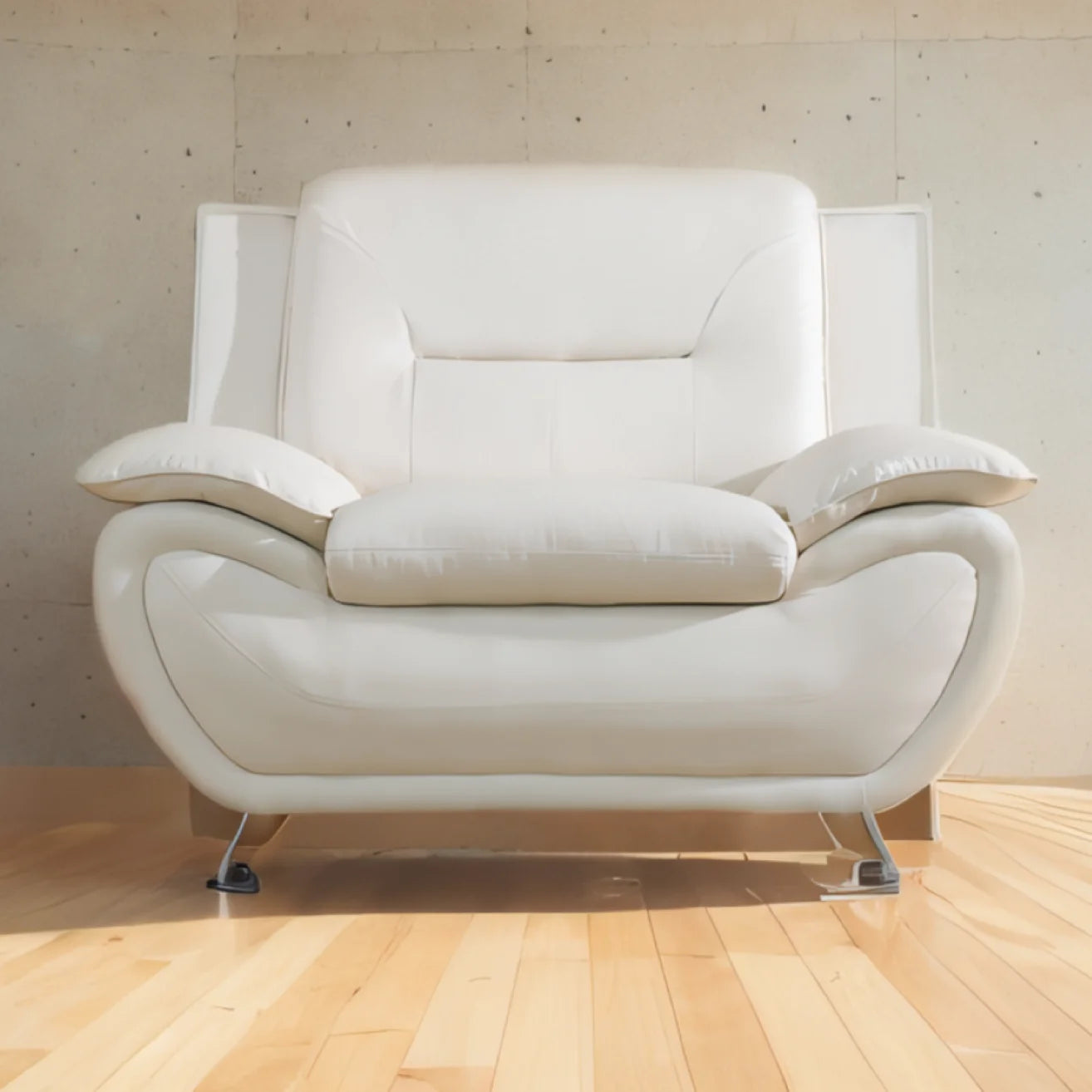Compact Sofa for Small Spaces in White Faux Leather