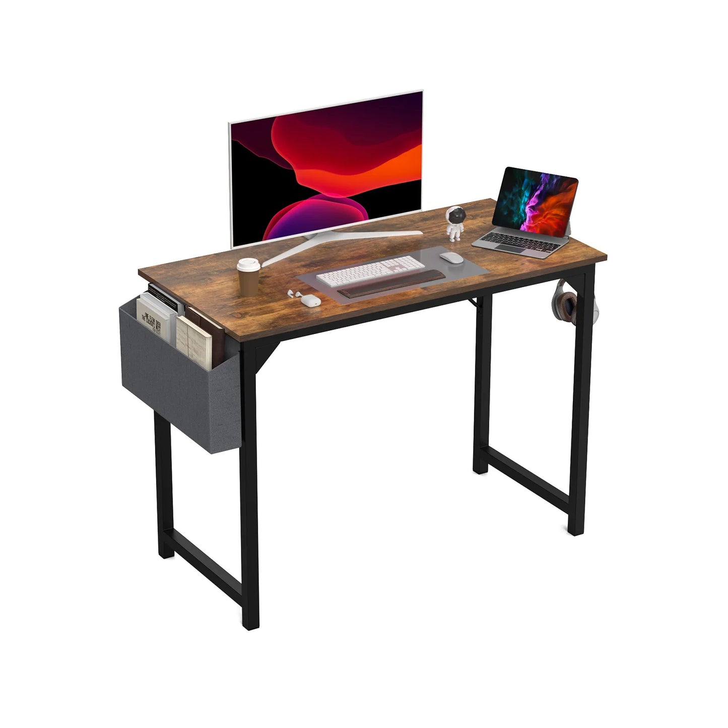 JHK Compact Computer Desk with Side Bag and Headphone Hook