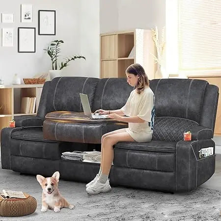 3-Seater Manual Recliner Sofa with Multi-Functional Middle Seat and Hidden Storage