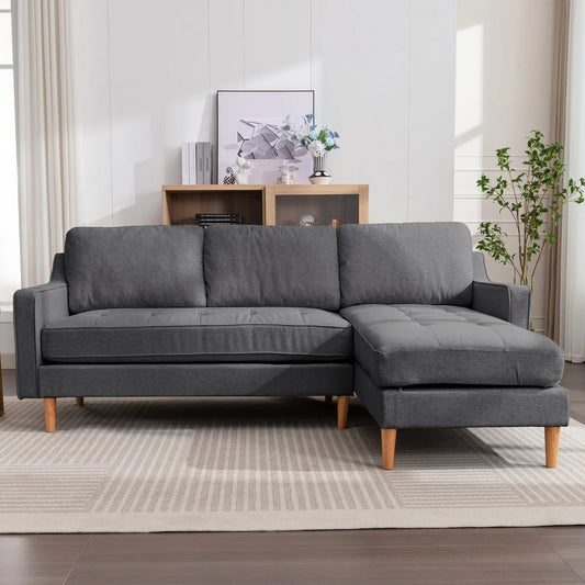 Modern 84" L-Shaped Sectional Sofa and Chaise Lounge with Solid Wood Base