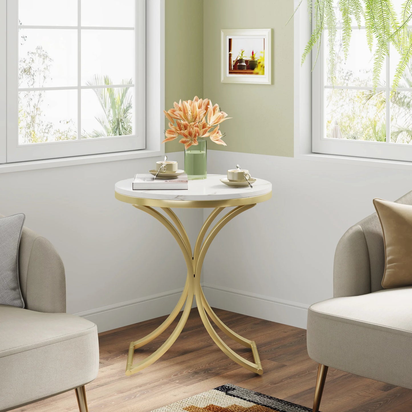 Tribesigns White Gold Round Side Table